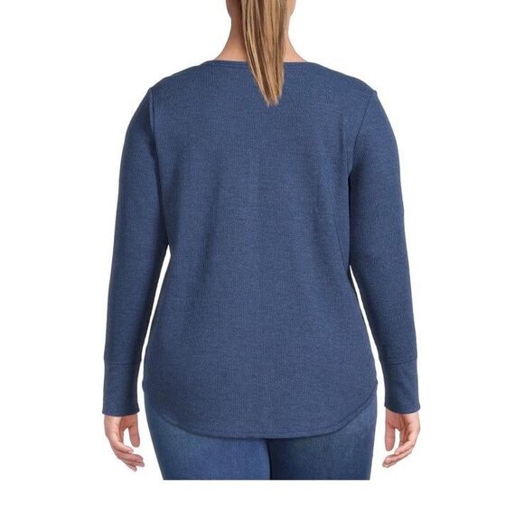Terra & sky women  thermal knit waffle long sleeve blue v neck plus 4XL-5XL new - Picture 4 of 7